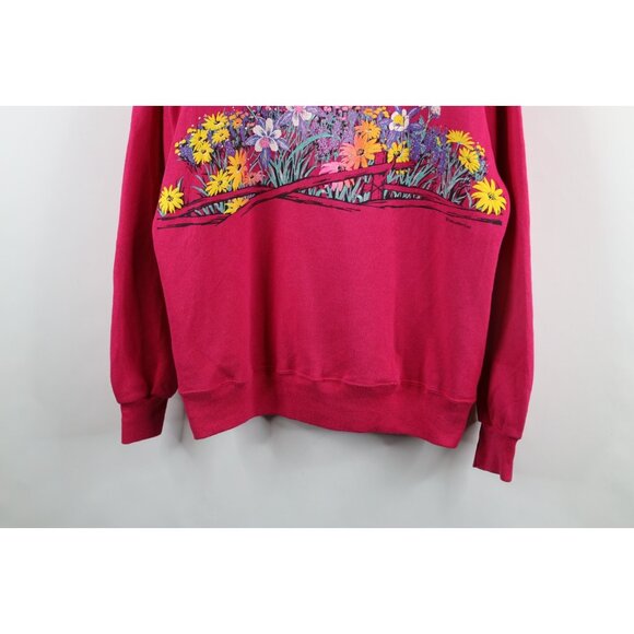 Vintage 90s Streetwear Womens Large Marco Island Flower Collared Sweatshirt USA - Picture 3 of 16